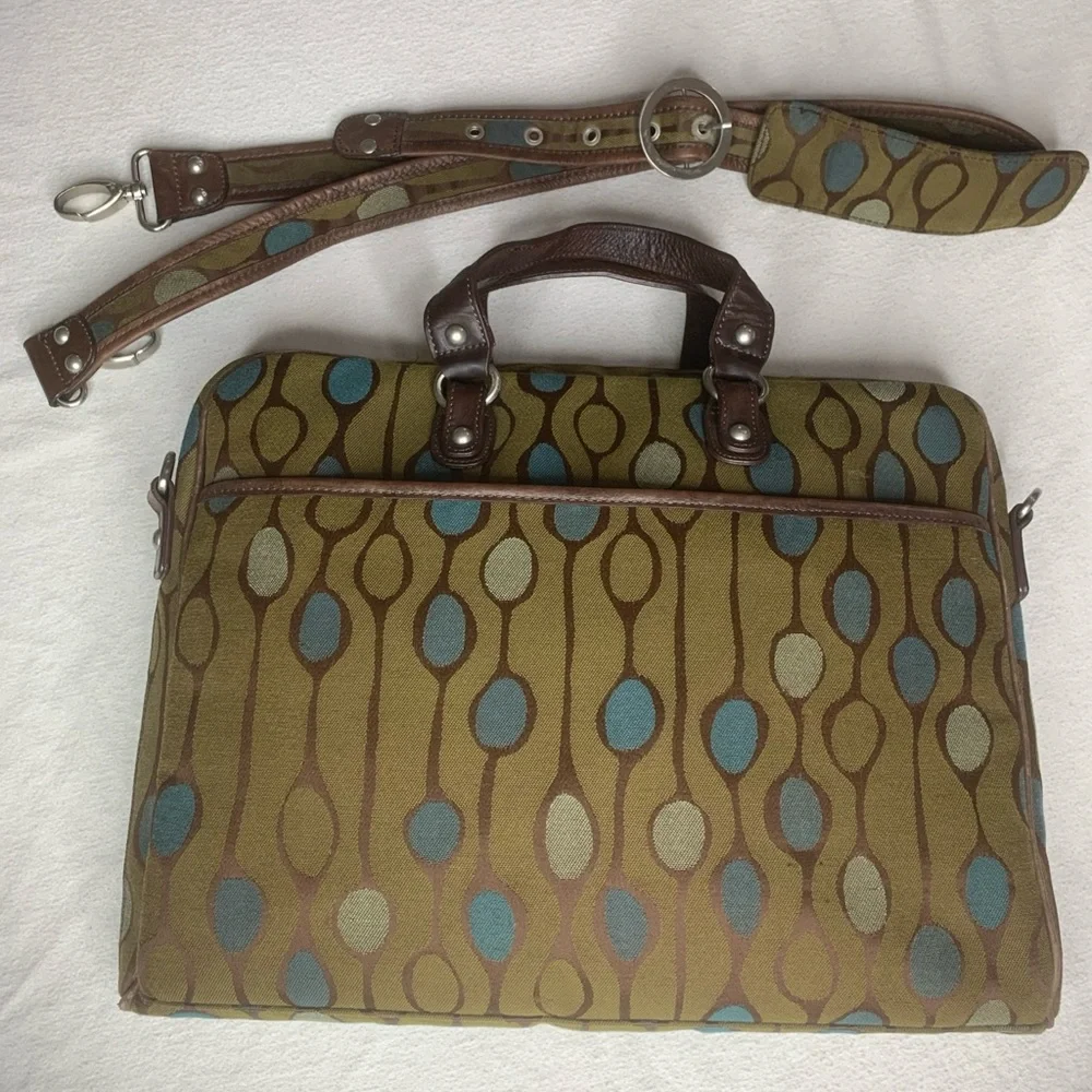 Angela Adams Retired Green Teal Canvas Shoulder Tote Satchel Geometric Bag HTF
